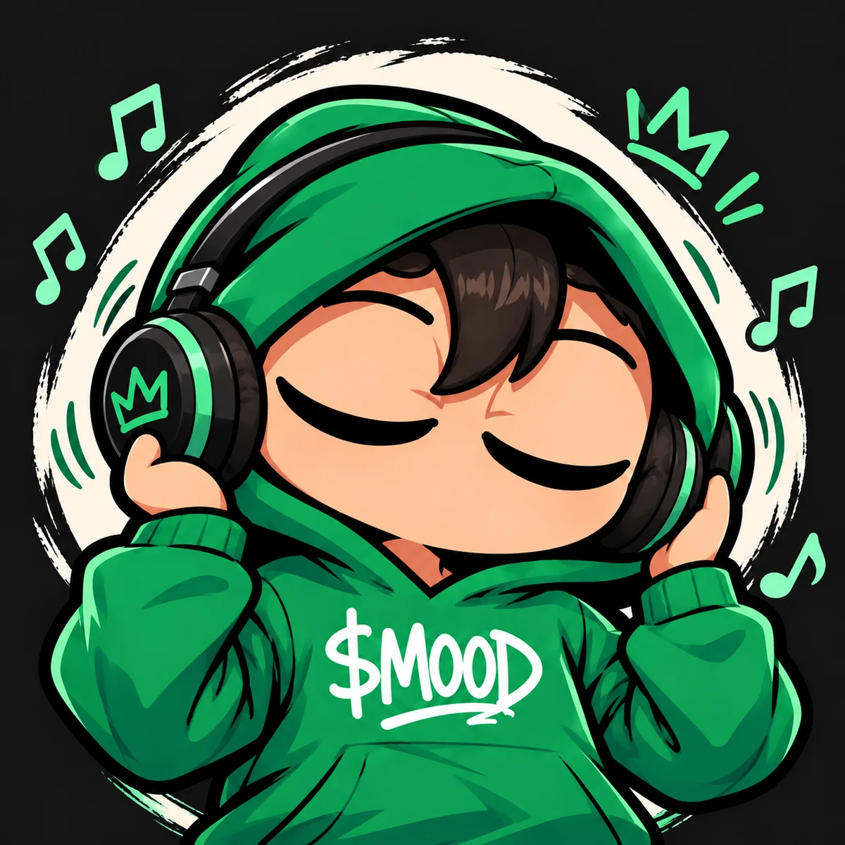 MOOD character — music on / world off