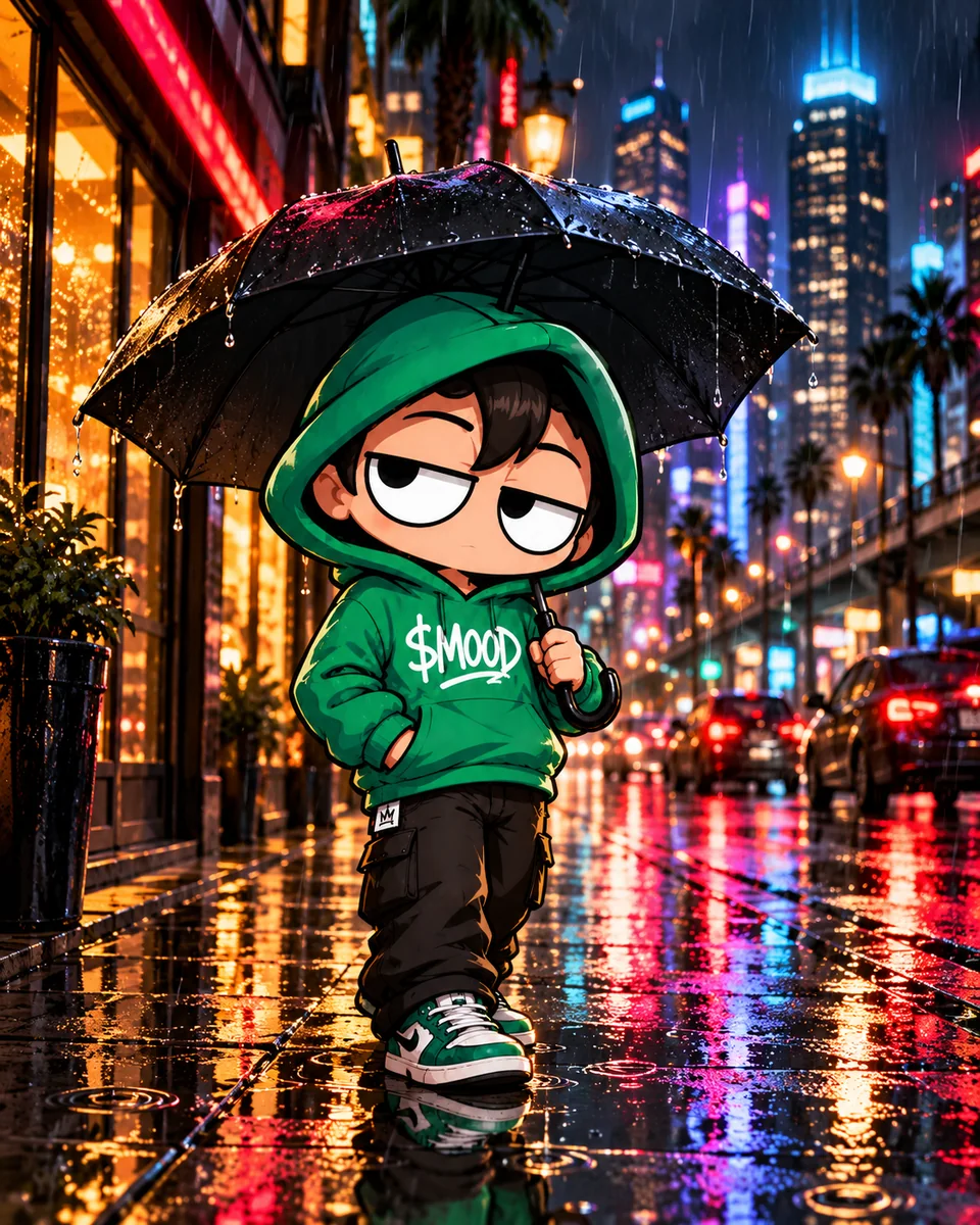 MOOD character — rainy night